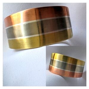 Vintage Los Castillo Taxco Sterling Silver Brass Copper Cuff Bracelet 1950s